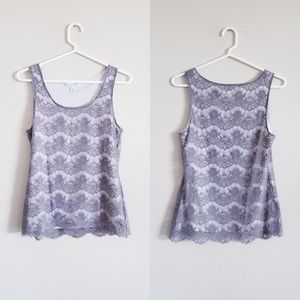 XS Banana Republic Scalloped Edge Grey Lace Tank